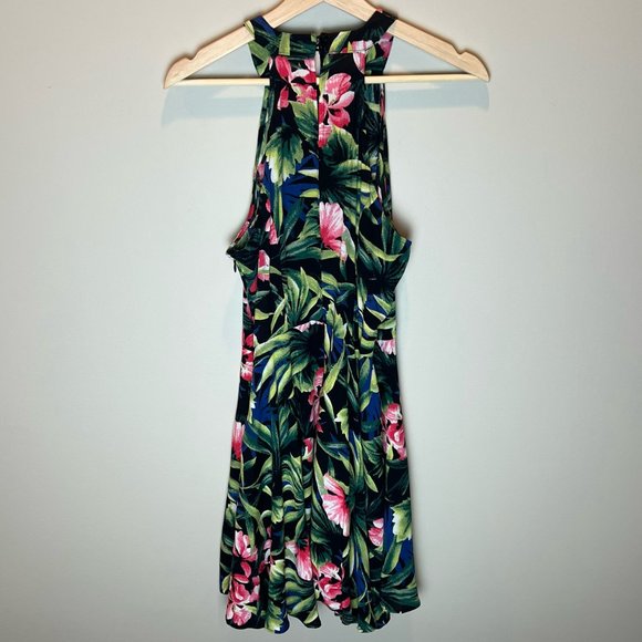 High Neck Tropical Floral Skater Dress- Triple Five Soul - Picture 2 of 5